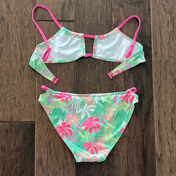 Zara Kids Girls Bikini Set Exotic Swimsuit Pink & Green Floral Design 11 12 - Picture 6 of 16